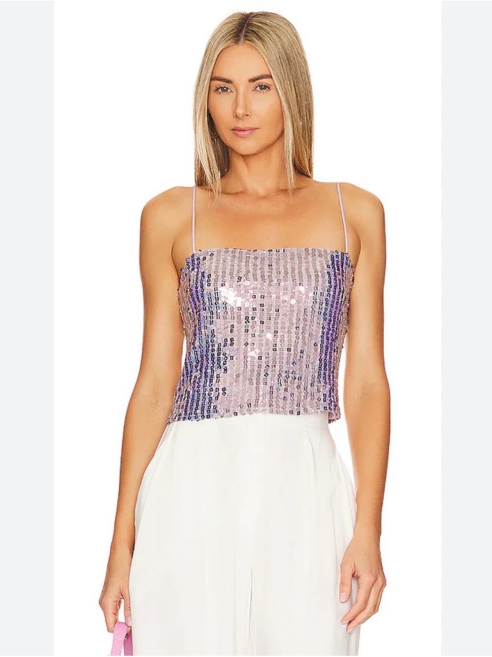 Astr Lavender Pink Sequin Spaghetti Strap Camisole